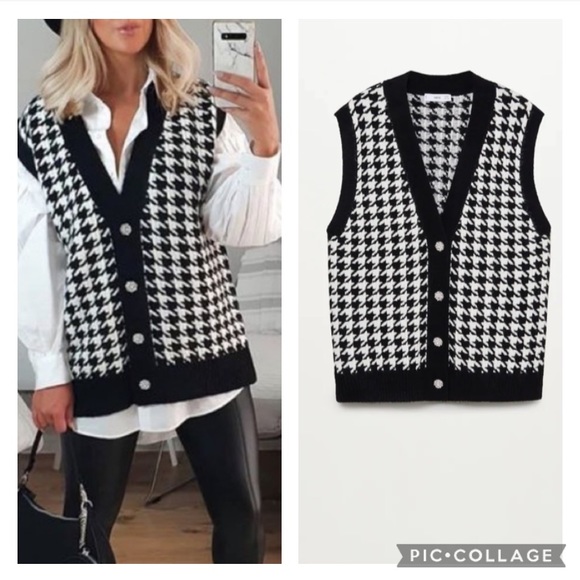 MANGO houndstooth knit jeweled vest blogger favorite - Picture 6 of 16